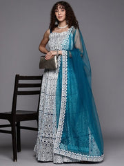 Embroidered Thread Work Unstitched Lehenga & Blouse With Dupatta - Inddus.com