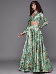 Embroidered Thread Work Unstitched Lehenga & Blouse With Dupatta - Inddus.com