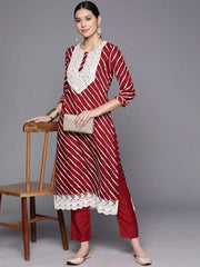 Embroidered Yoke Design Lace Up Kurta With Trouser - Inddus.com