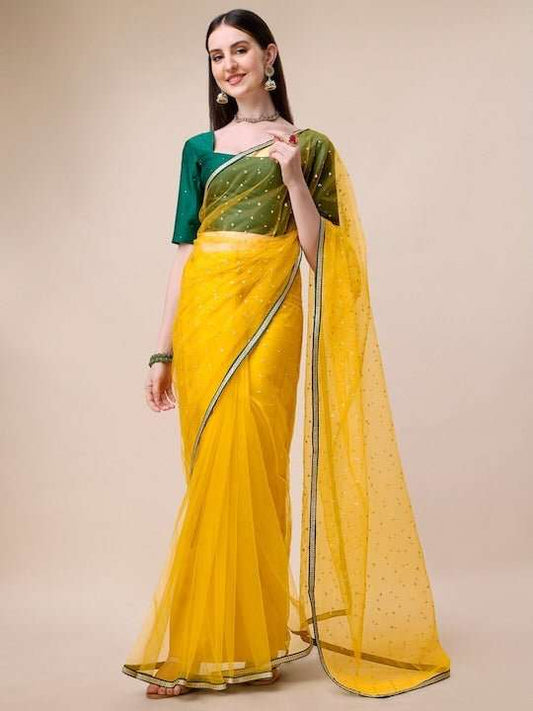 Embroidered Zari Net Sarees