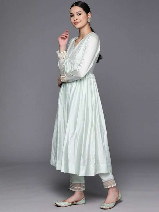 Empire Gotta Patti Chanderi Cotton Kurta with Trousers & With Dupatta - Inddus.com