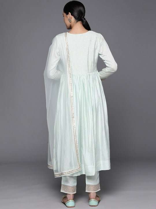 Empire Gotta Patti Chanderi Cotton Kurta with Trousers & With Dupatta - Inddus.com