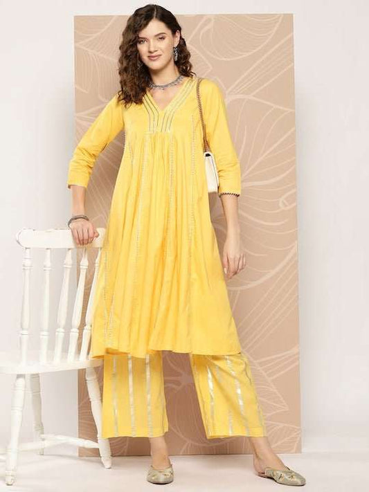 Empire Gotta Patti Pure Cotton Kurta With Palazzos - Inddus.com