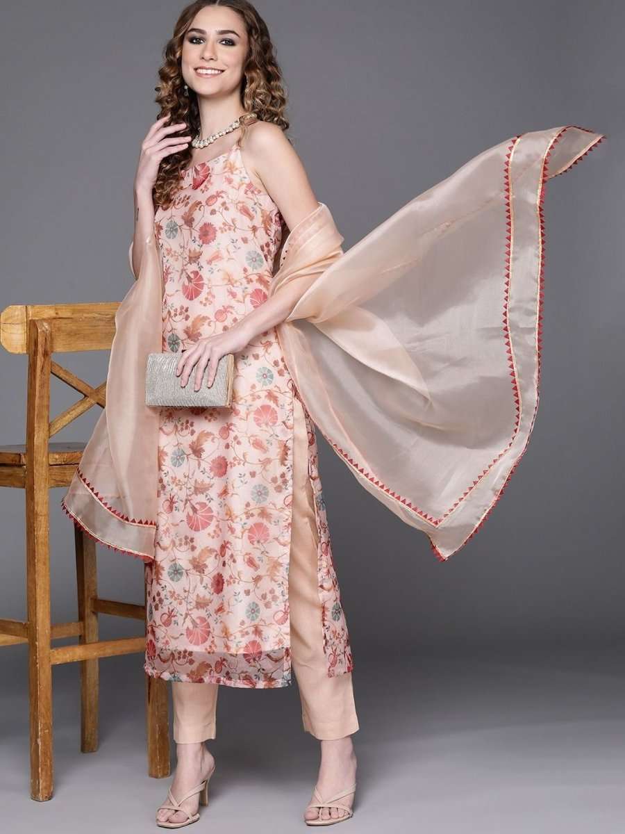 enchanting off white organza printed kurta set