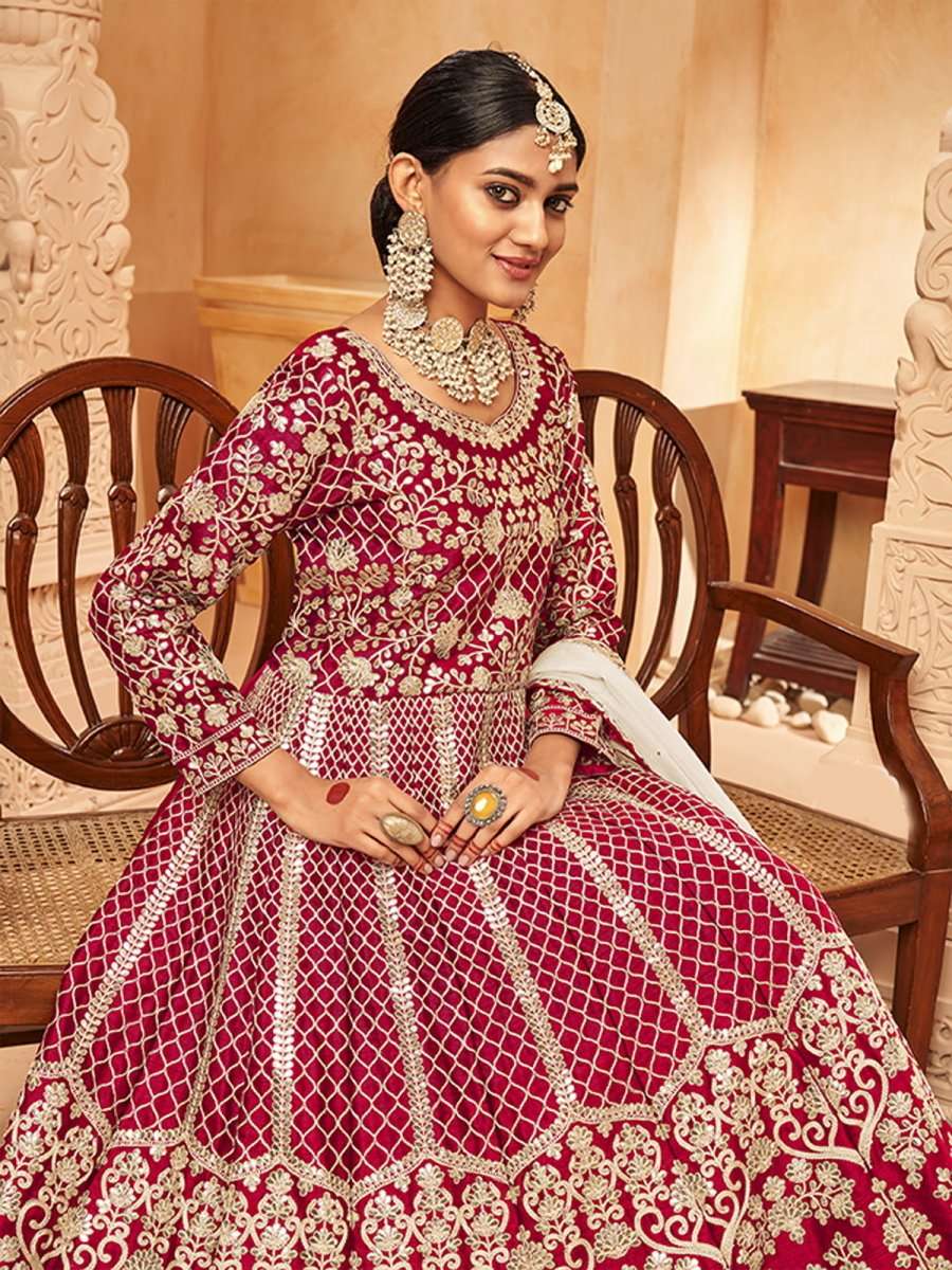 Endearing Rani Red Art Silk Festive Gown - Inddus.com