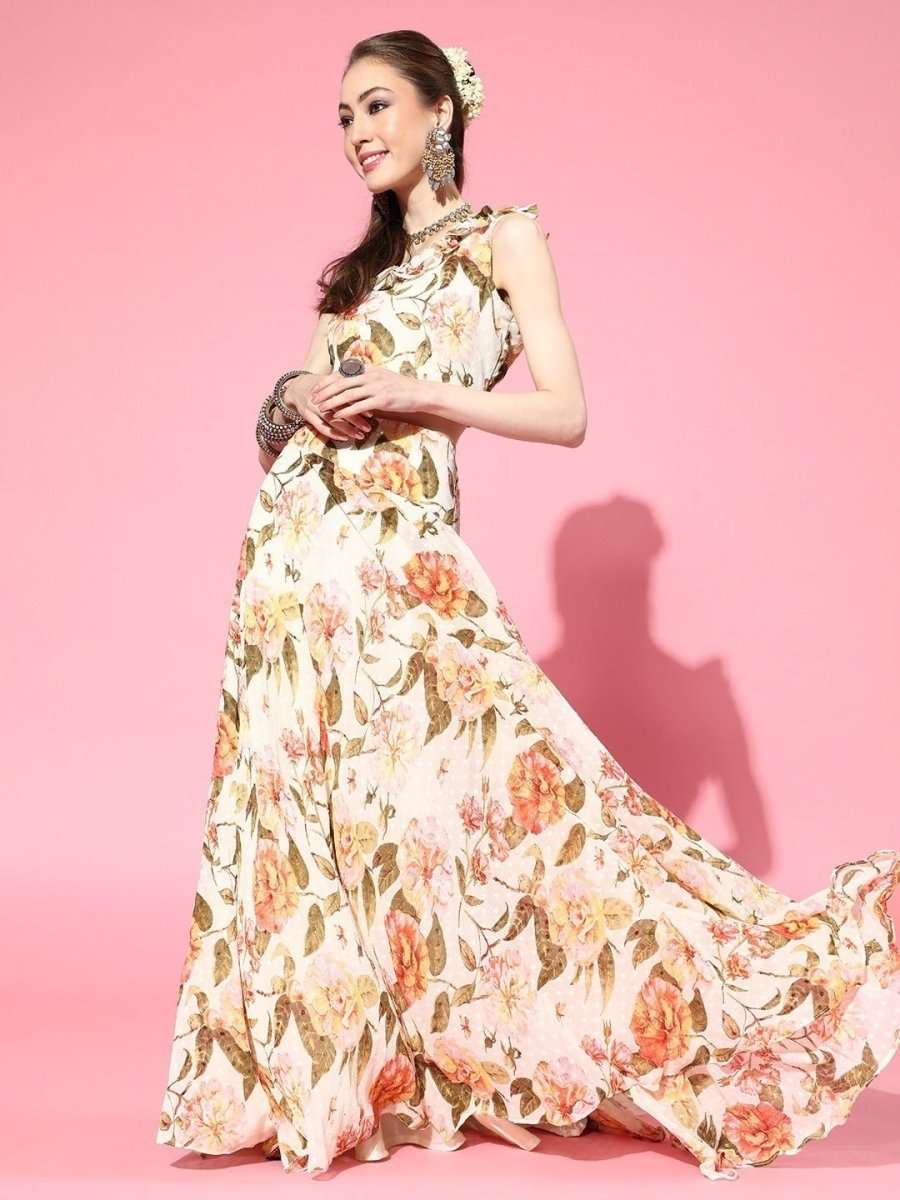 Enthralling Cream Polyester Printed Crop Top - inddus-us