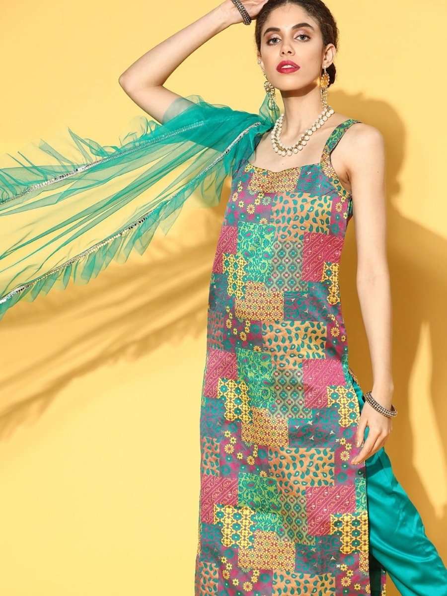 enthralling multi silk blend woven design kurta set