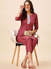 Ethnic Embellished Yoke Design Straight Kurta with Trousers - Inddus.com