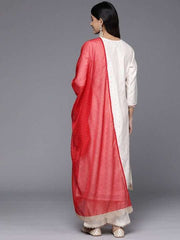 Ethnic Motifs Embroidered Chanderi Cotton Kurta With Palazzos & Dupatta - Inddus.com