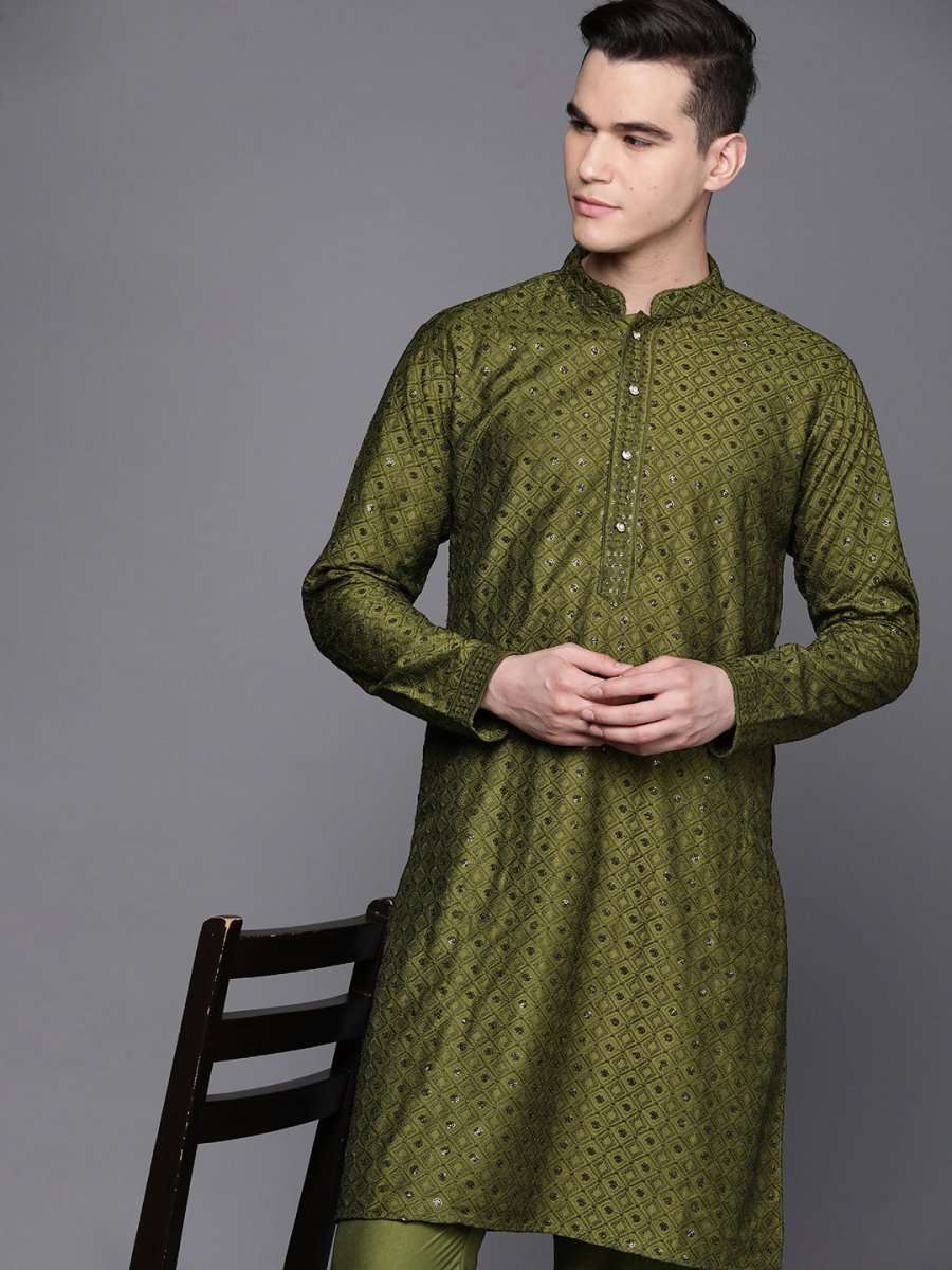 Ethnic Motifs Embroidered Chikankari Kurta with Trousers - Inddus.com