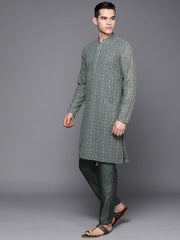 Ethnic Motifs Embroidered Chikankari Kurta with Trousers - Inddus.com