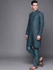 Ethnic Motifs Embroidered Chikankari Kurta with Trousers - Inddus.com