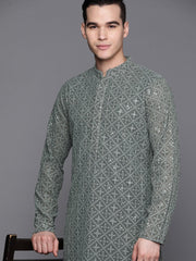 Ethnic Motifs Embroidered Chikankari Kurta with Trousers - Inddus.com