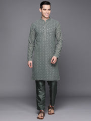 Ethnic Motifs Embroidered Chikankari Kurta with Trousers - Inddus.com
