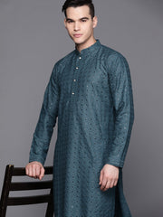 Ethnic Motifs Embroidered Chikankari Kurta with Trousers - Inddus.com
