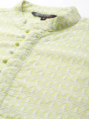 Ethnic Motifs Embroidered Chikankari Pure Cotton Kurta with Trousers - Inddus.com