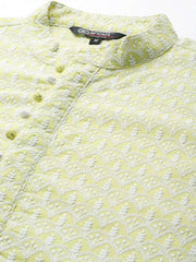 Ethnic Motifs Embroidered Chikankari Pure Cotton Kurta with Trousers - Inddus.com