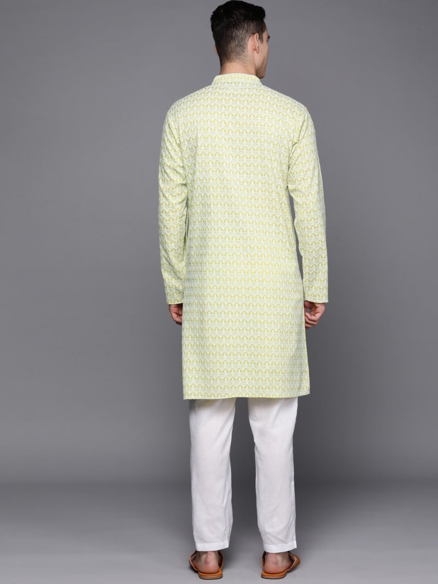 Ethnic Motifs Embroidered Chikankari Pure Cotton Kurta with Trousers - Inddus.com