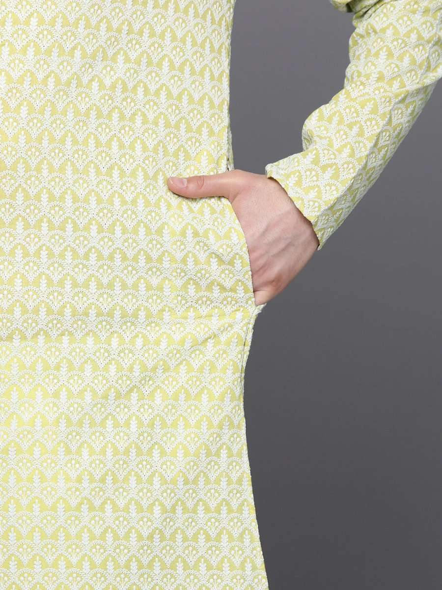 Ethnic Motifs Embroidered Chikankari Pure Cotton Kurta with Trousers - Inddus.com