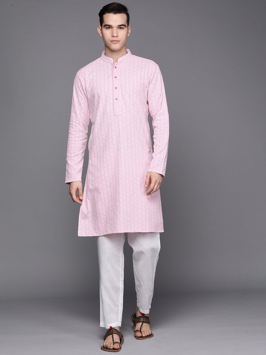 Ethnic Motifs Embroidered Chikankari Pure Cotton Kurta with Trousers - Inddus.com