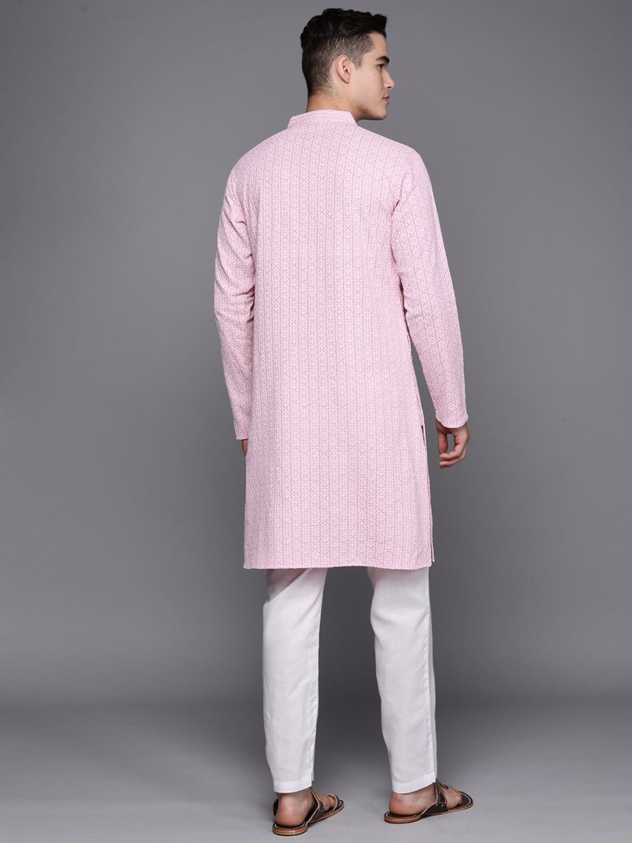 Ethnic Motifs Embroidered Chikankari Pure Cotton Kurta with Trousers - Inddus.com