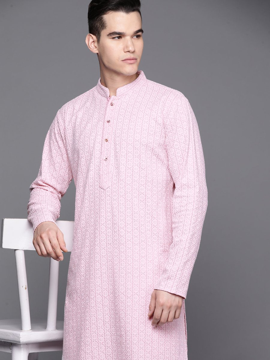 Ethnic Motifs Embroidered Chikankari Pure Cotton Kurta with Trousers - Inddus.com