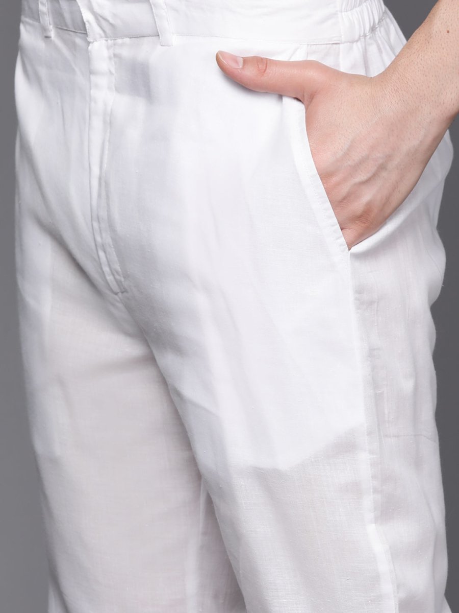 Ethnic Motifs Embroidered Chikankari Pure Cotton Kurta with Trousers - Inddus.com