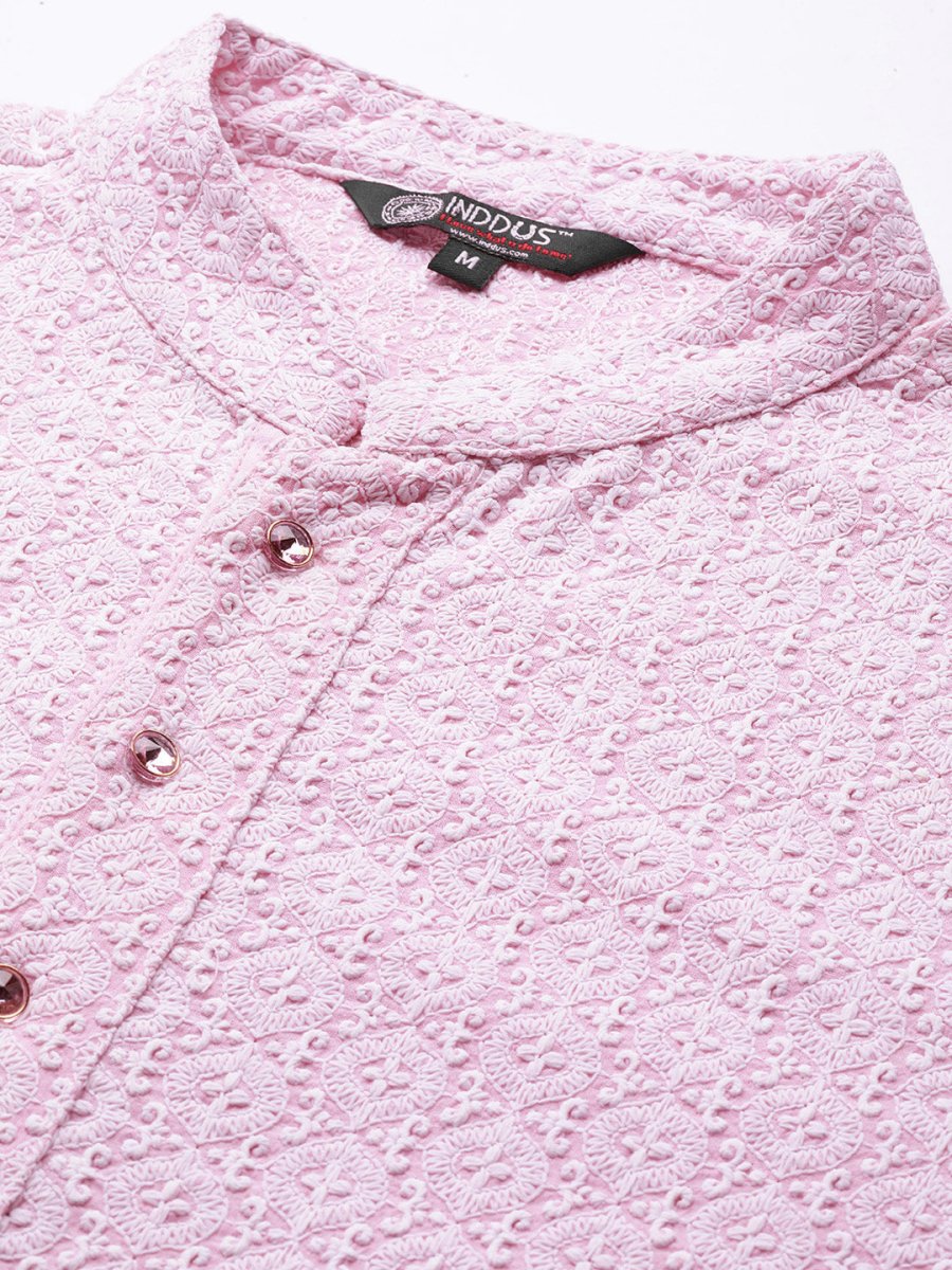 Ethnic Motifs Embroidered Chikankari Pure Cotton Kurta with Trousers - Inddus.com