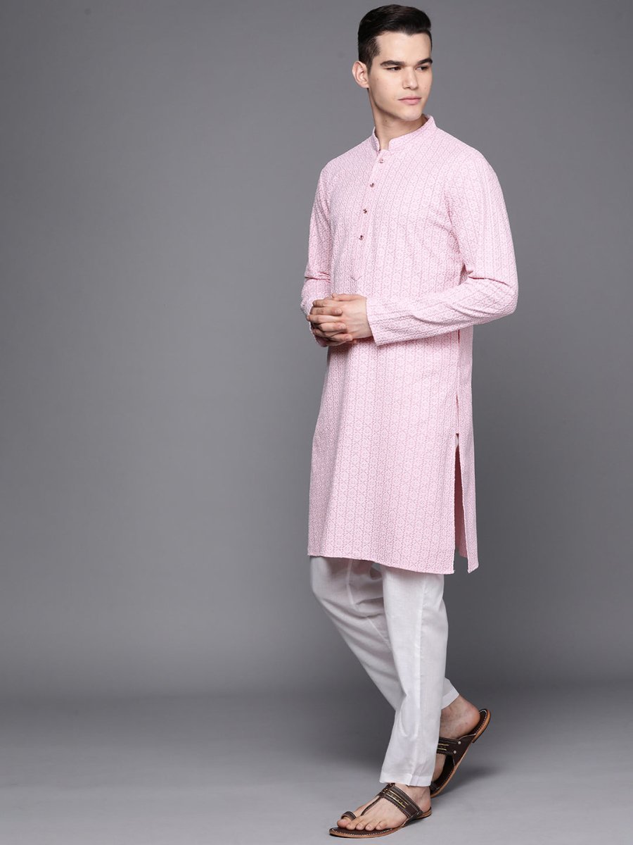 Ethnic Motifs Embroidered Chikankari Pure Cotton Kurta with Trousers - Inddus.com