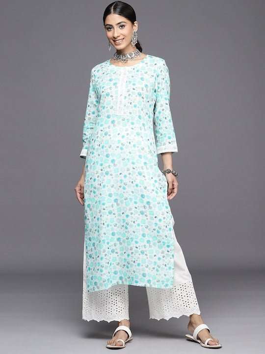 Ethnic Motifs Embroidered Regular Chikankari Kurta with Palazzos - Inddus.com