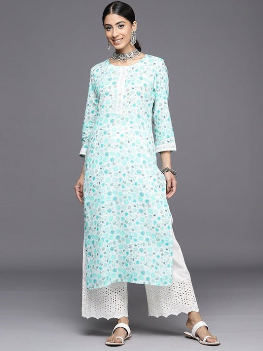 Ethnic Motifs Embroidered Regular Chikankari Kurta with Palazzos - Inddus.com
