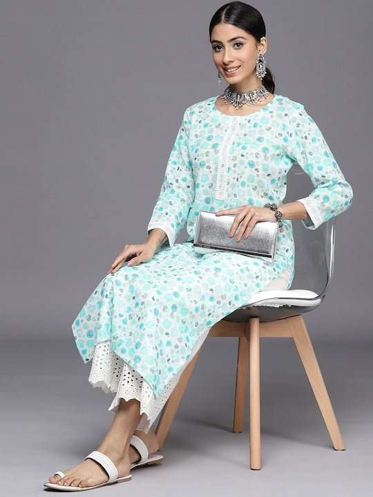 Ethnic Motifs Embroidered Regular Chikankari Kurta with Palazzos - Inddus.com