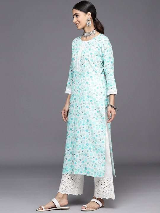 Ethnic Motifs Embroidered Regular Chikankari Kurta with Palazzos - Inddus.com