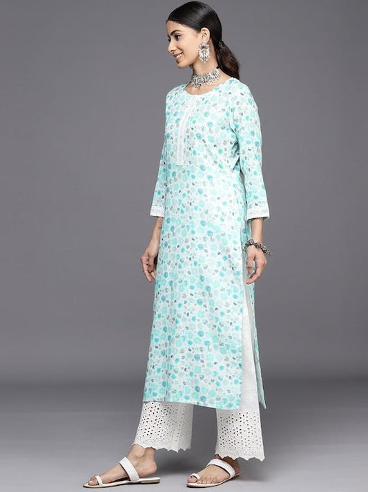 Ethnic Motifs Embroidered Regular Chikankari Kurta with Palazzos - Inddus.com