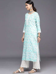 Ethnic Motifs Embroidered Regular Chikankari Kurta with Palazzos - Inddus.com