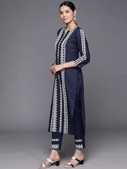 Ethnic Motifs Embroidered Regular Chikankari Kurta with Trousers - Inddus.com