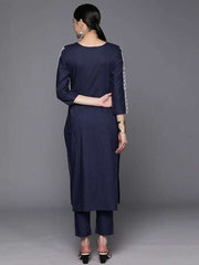 Ethnic Motifs Embroidered Regular Chikankari Kurta with Trousers - Inddus.com