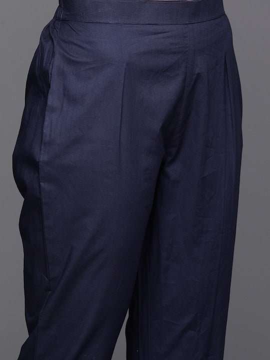 Ethnic Motifs Embroidered Regular Chikankari Kurta with Trousers - Inddus.com