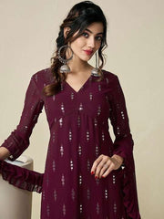 Ethnic Motifs Embroidered Regular Sequinned Kurta With Palazzos & With Dupatta - Inddus.com