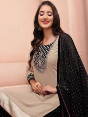 Ethnic Motifs Embroidered Round Neck Kurta & Palazzos with Dupatta - Inddus.com