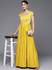 Ethnic Motifs Embroidered Sequinned Satin Ethnic Dress - Inddus.com