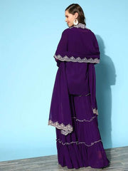 Ethnic Motifs Embroidered Thread Work Kurti With Sharara & With Dupatta - Inddus.com