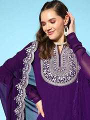 Ethnic Motifs Embroidered Thread Work Kurti With Sharara & With Dupatta - Inddus.com
