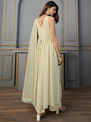 Ethnic Motifs Embroidered V-Neck Thread Work Kurta with Palazzos & With Dupatta - Inddus.com