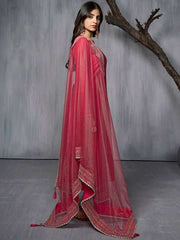 Ethnic Motifs Embroidered Zari Regular Pure Silk Kurta with Trousers & With Dupatta - Inddus.com