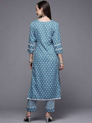 Ethnic Motifs Floral Printed Kurta with Trousers - Inddus.com
