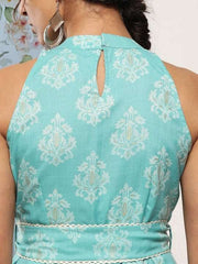 Ethnic Motifs Halter Neck Tie-Ups Midi Dress - Inddus.com