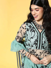 Ethnic Motifs Net Sheer Kurta Set - Inddus.com