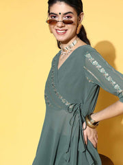 Ethnic Motifs Poly Georgette Nuovo Sleeves Kurta Set - Inddus.com