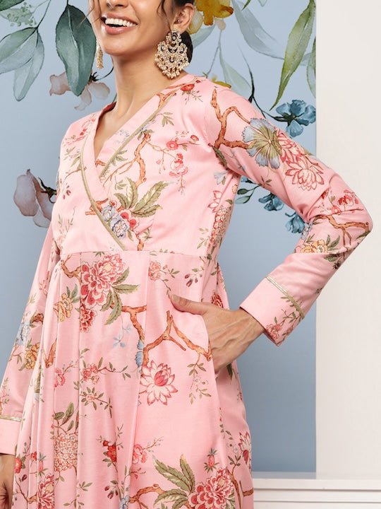 Ethnic Motifs Printed Angrakha Gotta Patti Kurta With Trousers - Inddus.com